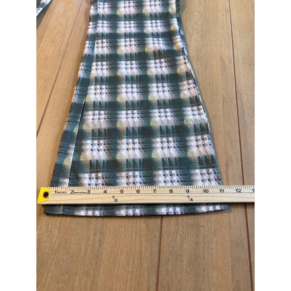 Cider Plaid Flare Pants Women Size M Green Yellow Daisy Button Retro 70s Style - Picture 13 of 14